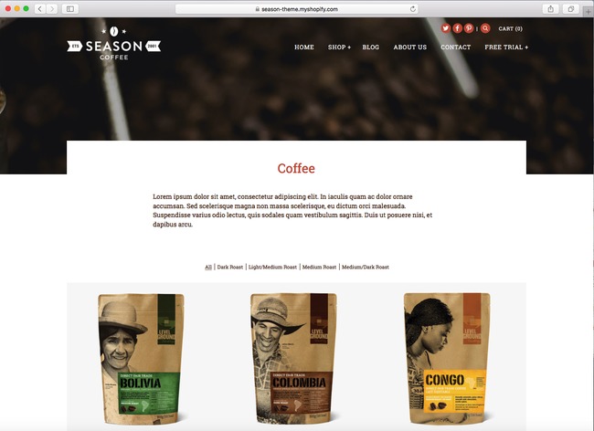 You can use Alchemy as a Shopify solution for your coffee shop