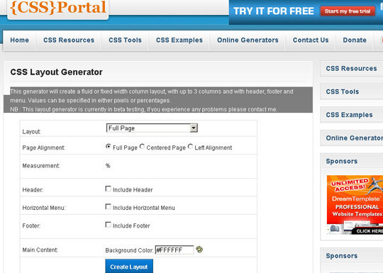 CSS Layout Generator – CSS Portal