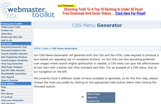 CSS Menu Generator by Webmaster Toolkit