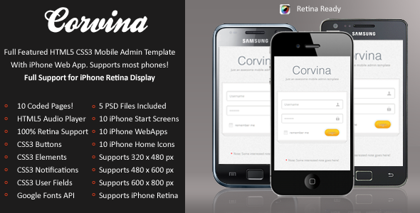 Corvina Mobile Admin HD-HTML5-CSS3 And iWebApp
