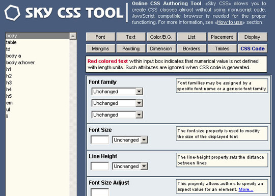 Sky CSS Tool