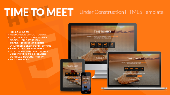 Time to Meet – Responsive Under Construction HTML5 Template