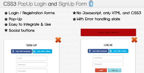 CSS3 PopUp LogIn and SignUp forms