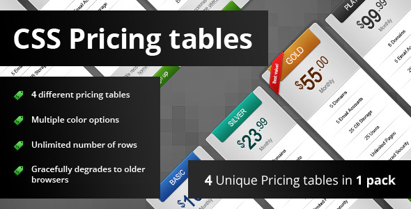 4 Unique Pricing Tables in 1 Pack