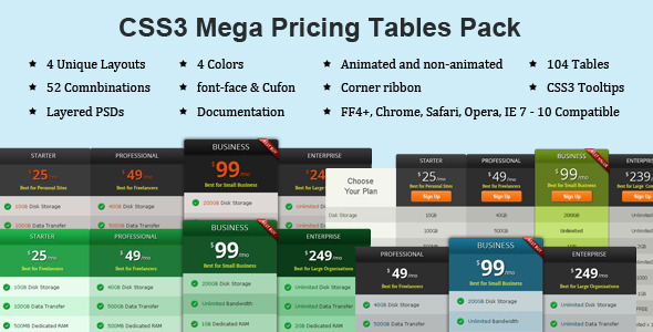 CSS3 Mega Pricing Tables Pack