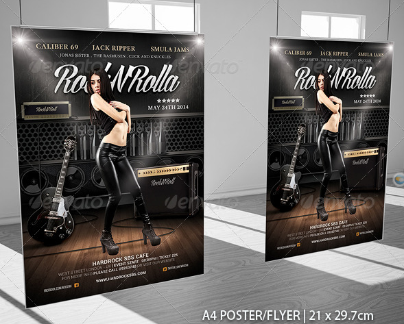 Rock And Roll Music Poster Flyer Template