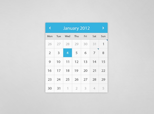 Clean Grey/Blue Web UI Calendar PSD