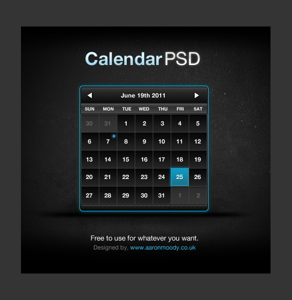 Dark UI Calendar PSD