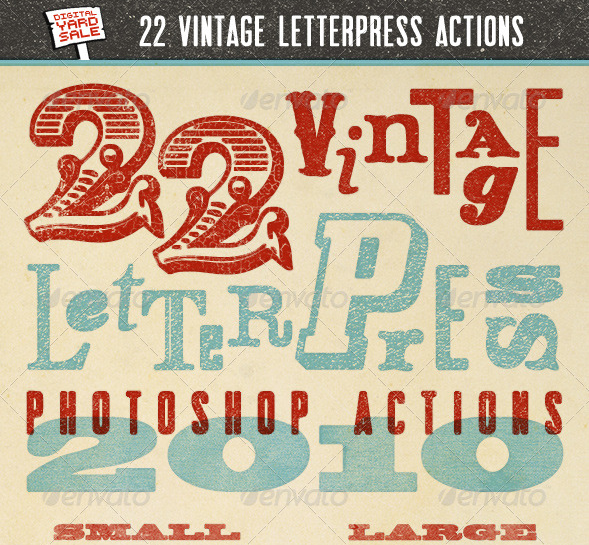 22 Vintage Letterpress Photoshop Actions