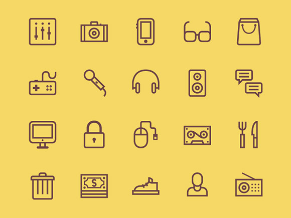 20 outline icons PSD