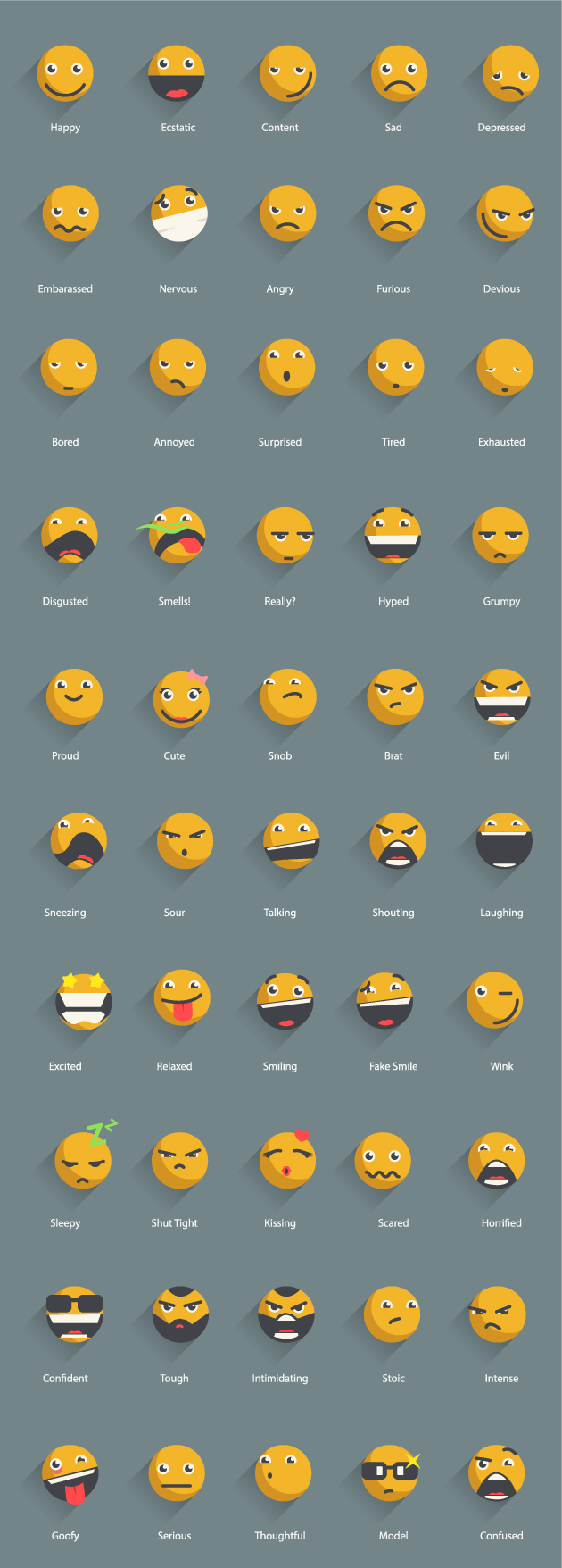 Yellow shadowed emoticons icons vector free