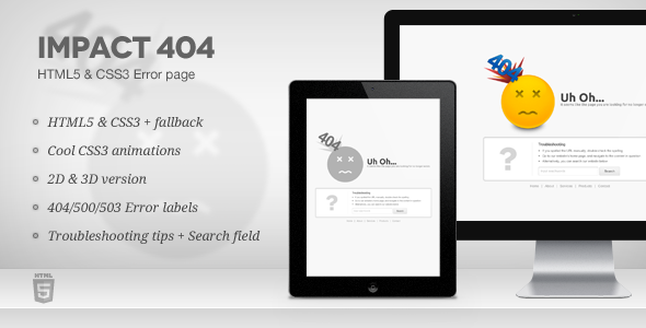 Impact 404 - HTML5 & CSS3 Error page