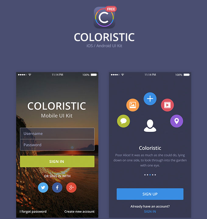 Coloristic PSD App UI Kit | Free download