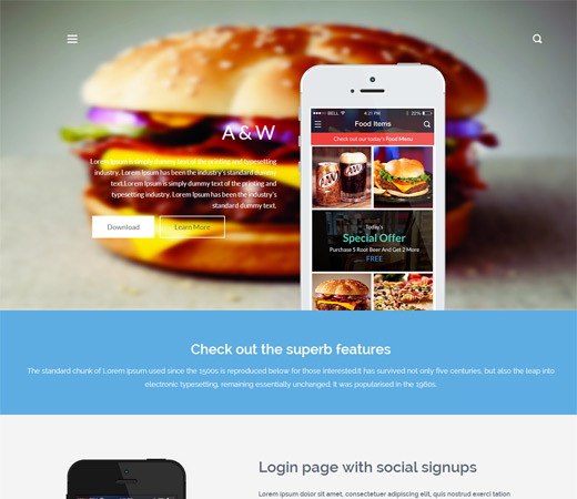 A&W a App Landing Page Bootstrap Responsive web template