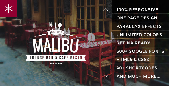 Malibu - One Page Lounge Bar & Cafe Resto WP Theme