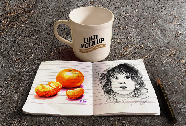 Sketchbook And Coffee Cup Mockup PSD