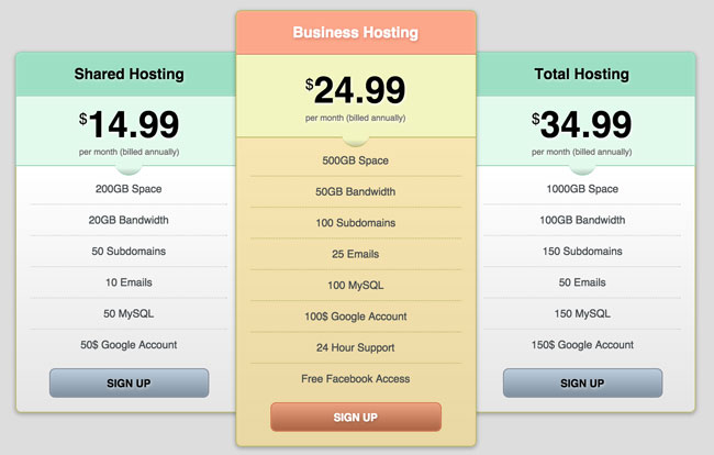 Clean and Modern HTML Pricing Table Template