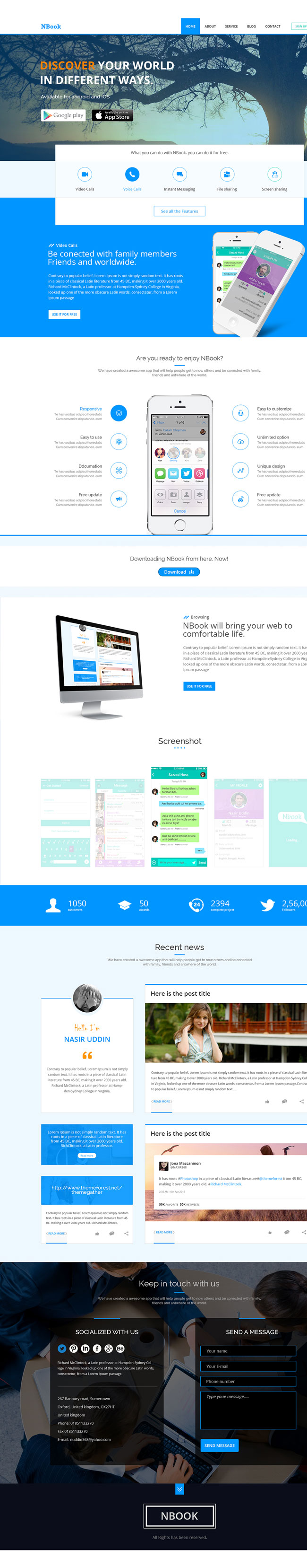 Download NBook - Free PSD App Landing Page Template | Free download