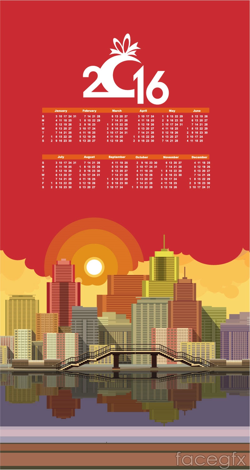 2016 cityscape calendar vector