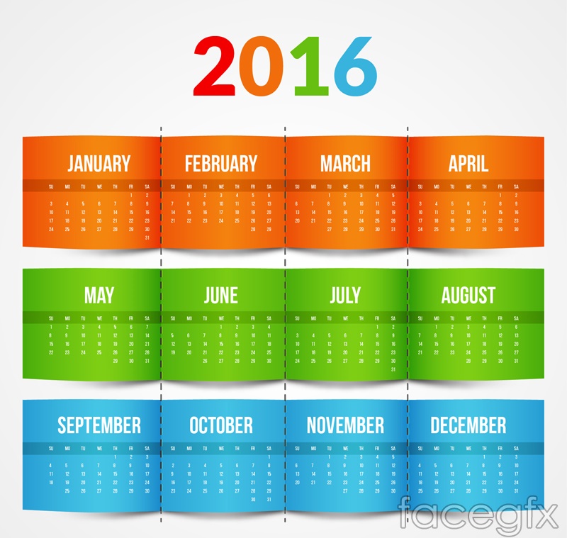 2016 color calendar vector graphics