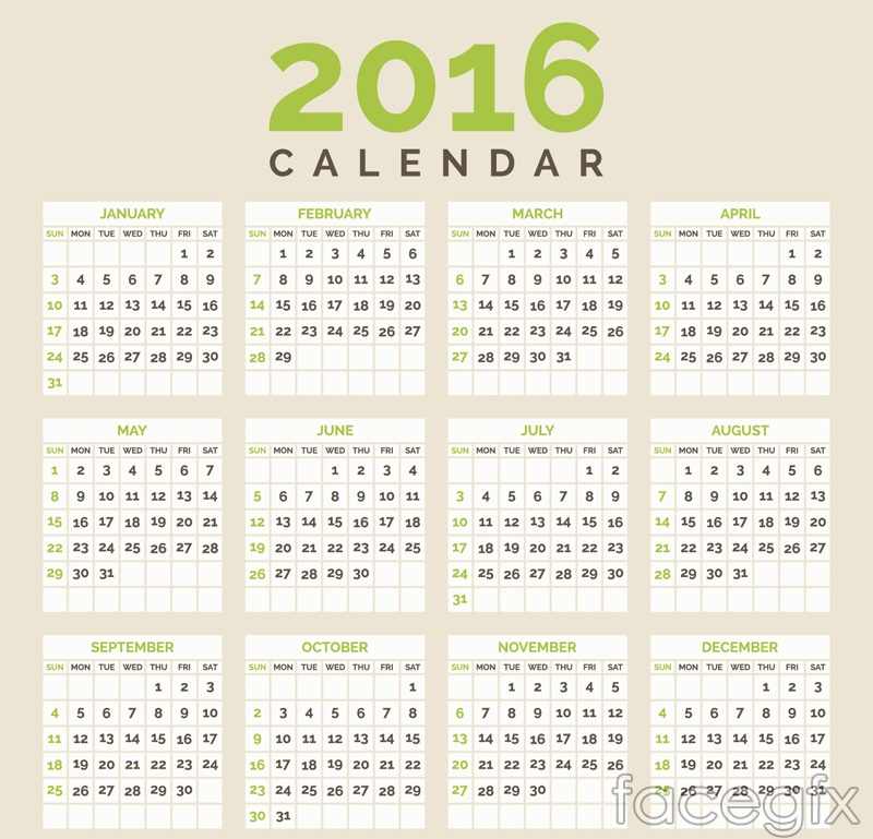 Simple 2016 calendar vector