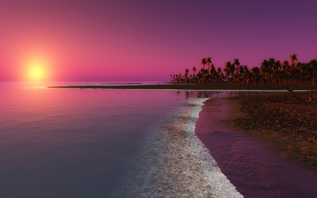 digital coastal beach sunset wallpaper