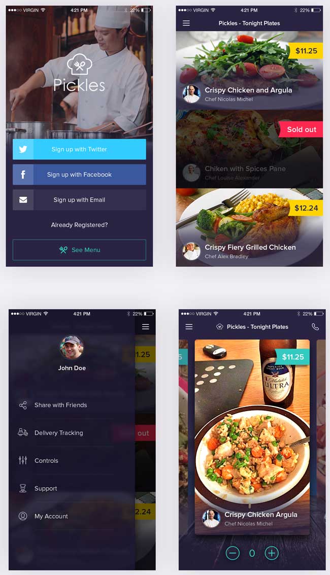 Pickles Restaurant PSD App UI Kit Preview