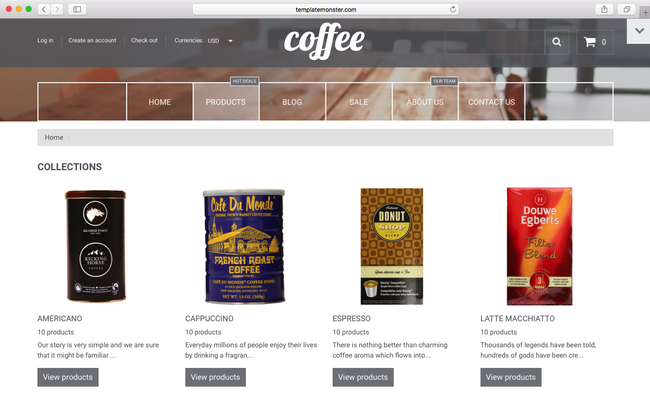 Here is your coffee category online using Shopify theme