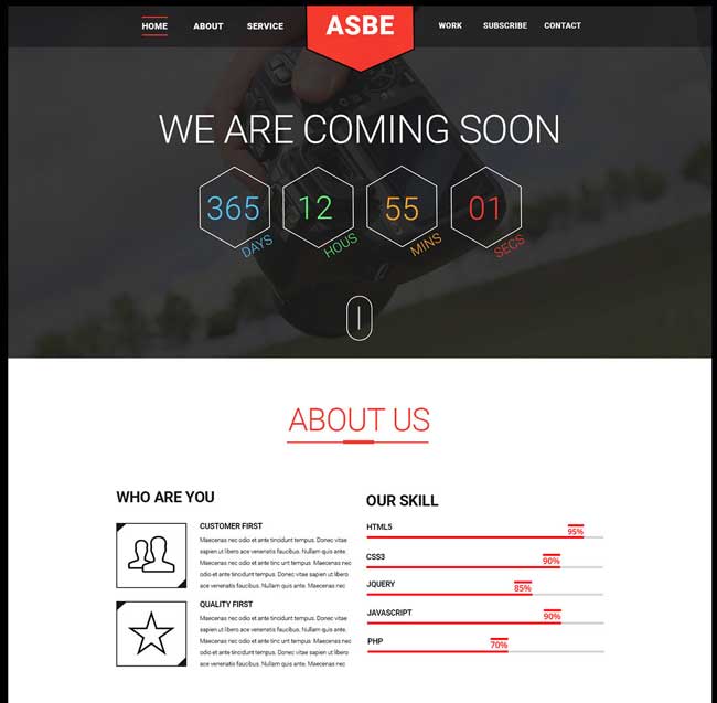 Asbe - Free Coming Soon HTML/PSD Template | Free download