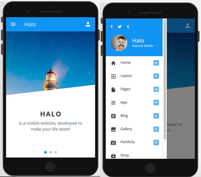 halo material design mobile template