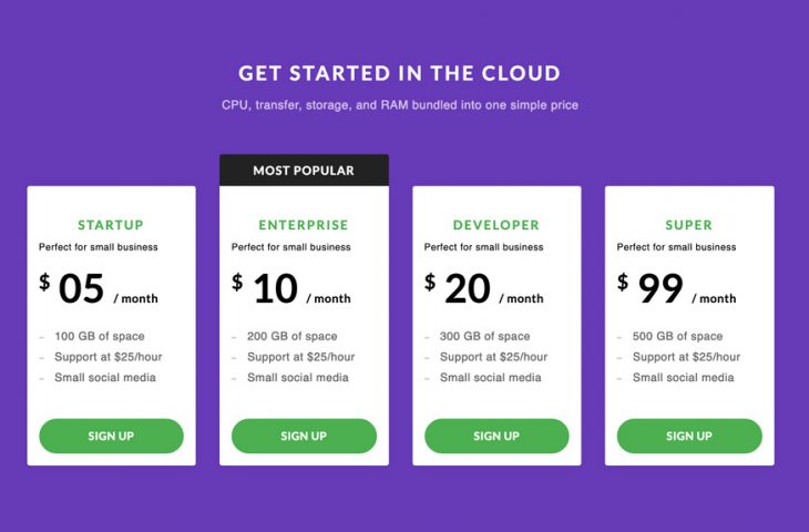 flat pricing table